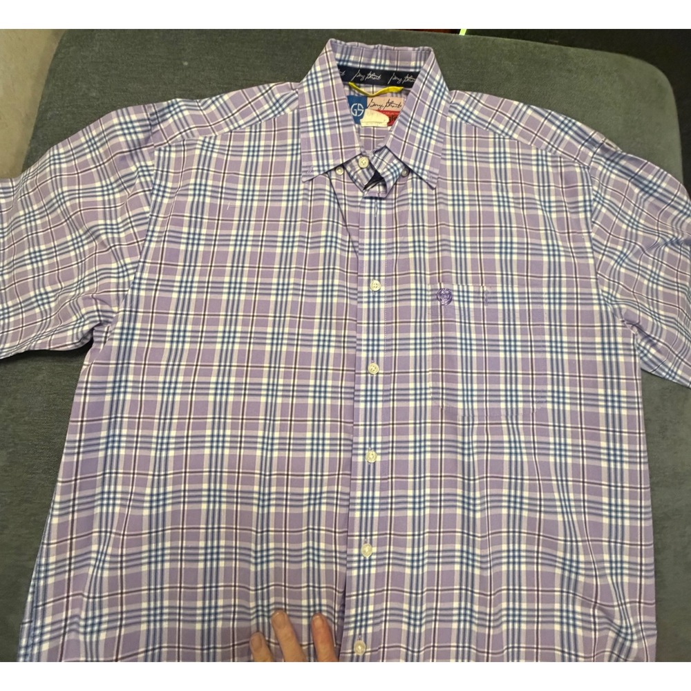 Wrangler George Strait Cowboy Cut Mens Large Purple Plaid Short Sleeve Shirt